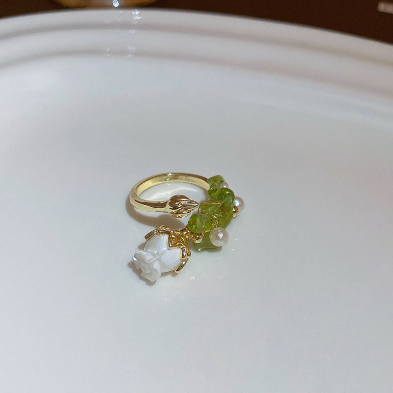 巴洛克珍珠鏤空方形鋯石開口戒指時尚氣質食指戒輕奢高級感手飾女