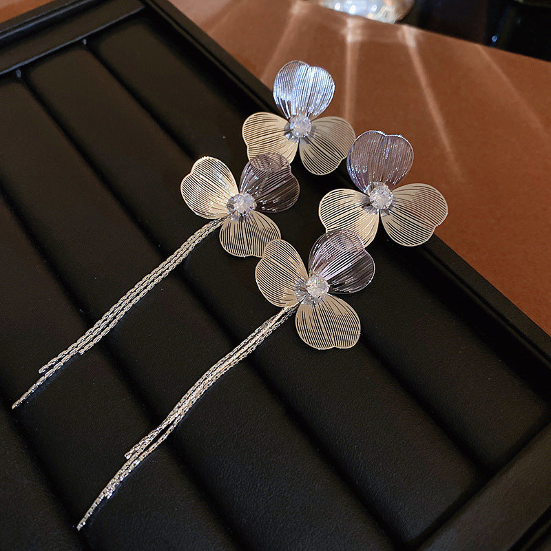 銀針歐美跨境專供花朵珍珠流蘇耳環氣質個性耳釘誇張高級感耳飾女