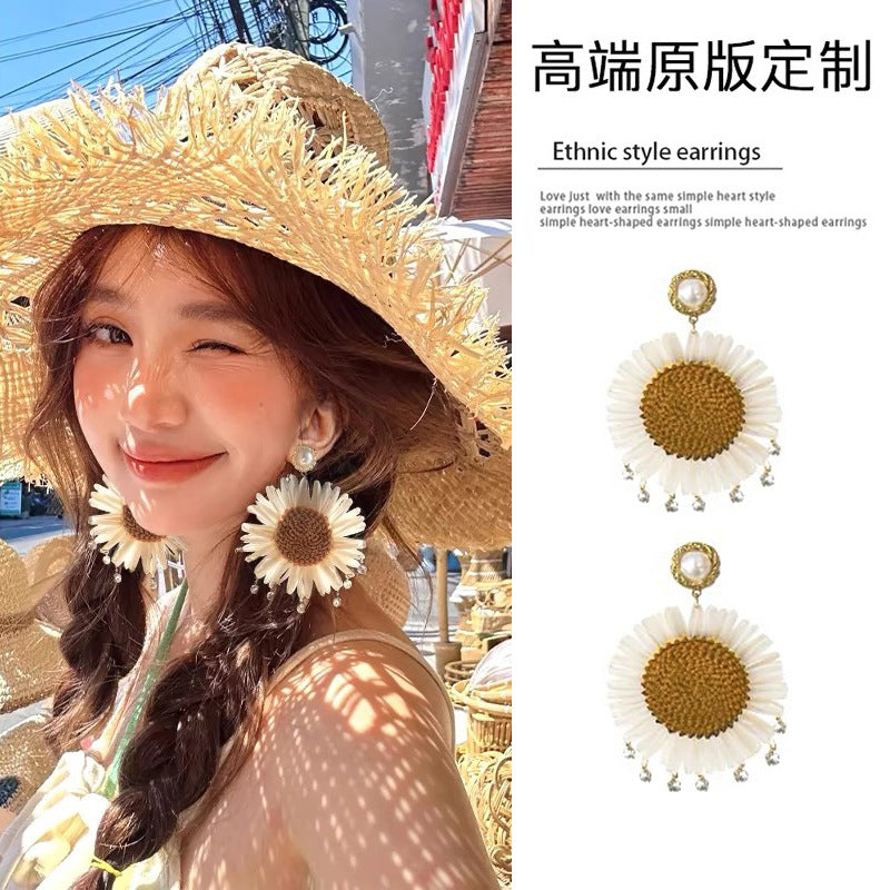 銀針時尚度假風網紗花朵愛心耳環甜美少女心耳釘簡約小清新耳飾女
