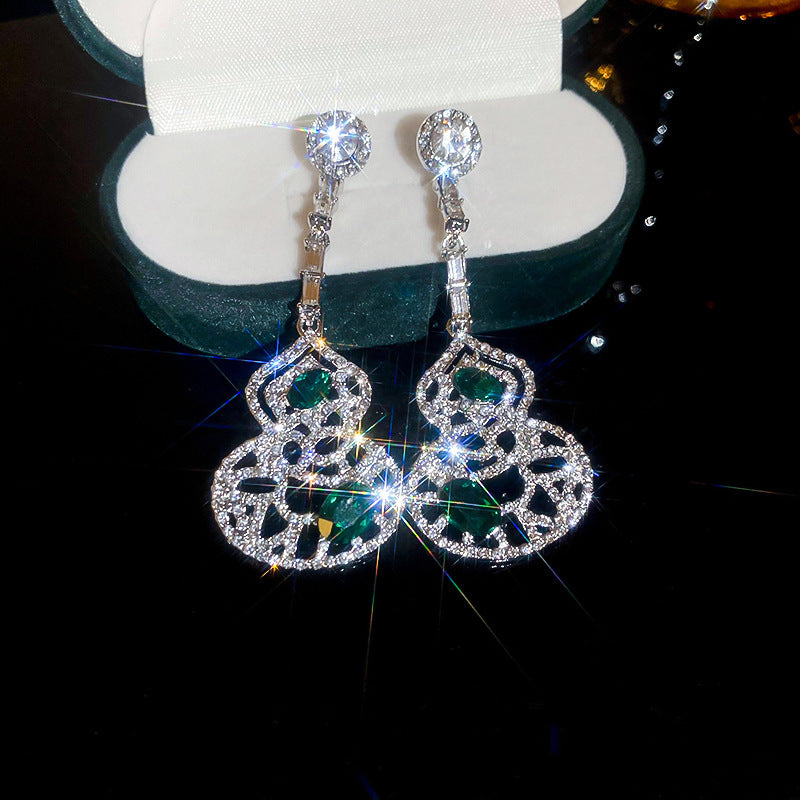 歐美跨境綠色鋯石花朵幾何耳釘氣質百搭耳環輕奢高級感耳飾設計感