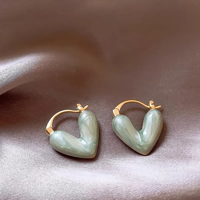 莫奈花園油畫風愛心花朵珍珠耳環時尚氣質耳釘法式甜美小清新耳飾