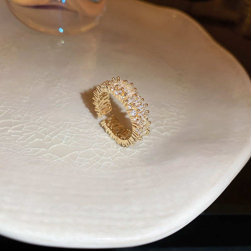 復古輕奢鋯石金蛇蝴蝶虎眼石開口戒指小衆簡約食指戒高級感手飾女