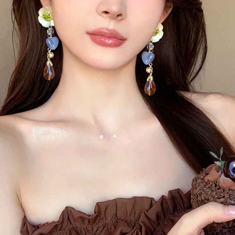 銀針超仙珍珠花朵流蘇耳環氣質時尚耳釘跨境歐美誇張高級感耳飾女