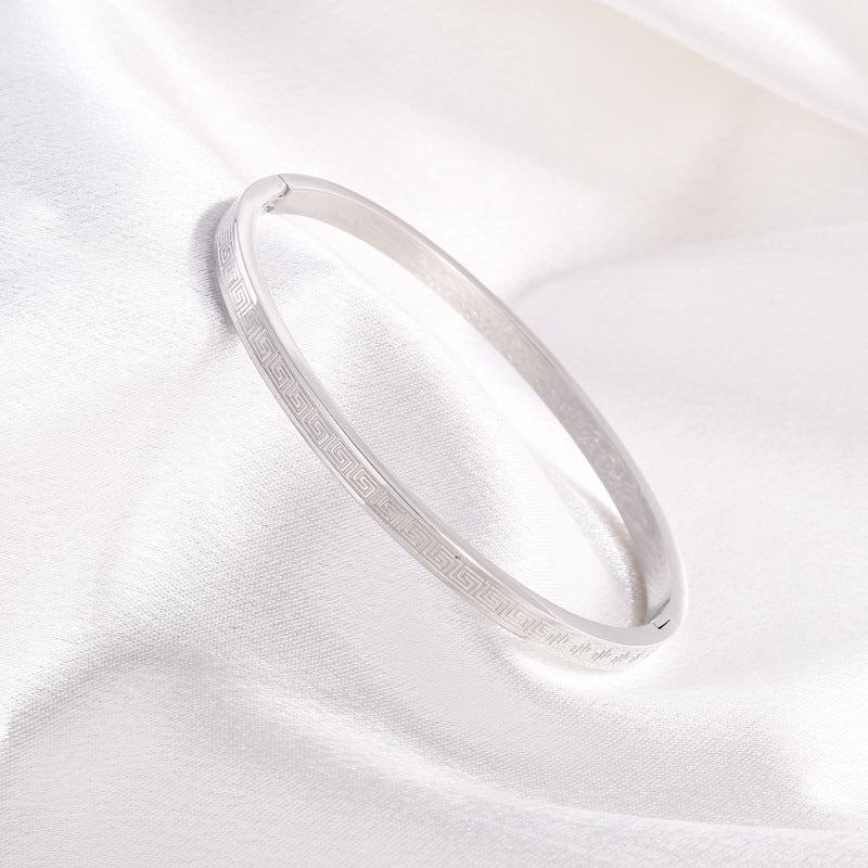 鈦鋼手鐲復古中國風長城紋手鐲女生高級感精緻不掉色百搭手鐲