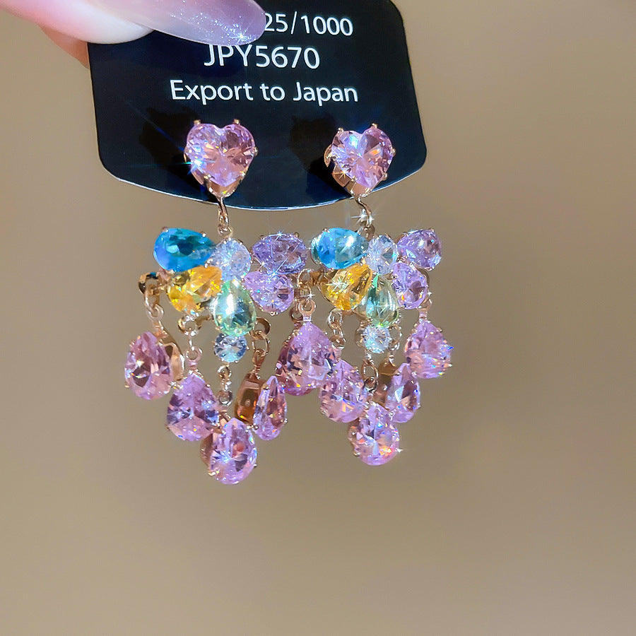 銀針熱銷鑲鑽鋯石水滴蝴蝶流蘇耳環輕奢高級感耳釘耳飾設計感小衆