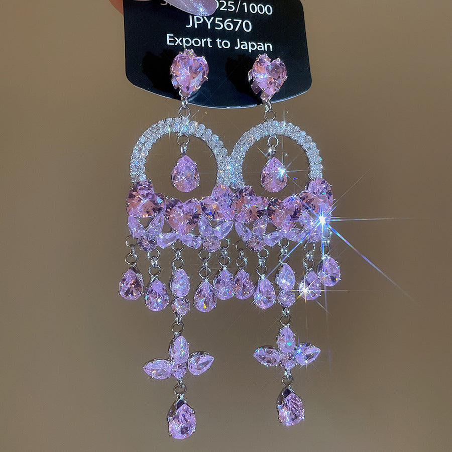 銀針熱銷鑲鑽鋯石水滴蝴蝶流蘇耳環輕奢高級感耳釘耳飾設計感小衆