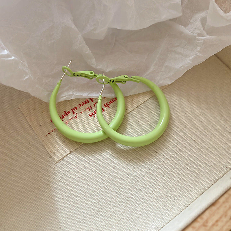 銀針多巴胺彩色耳圈甜美小清新簡約個性耳環設計感小衆歐美耳飾女