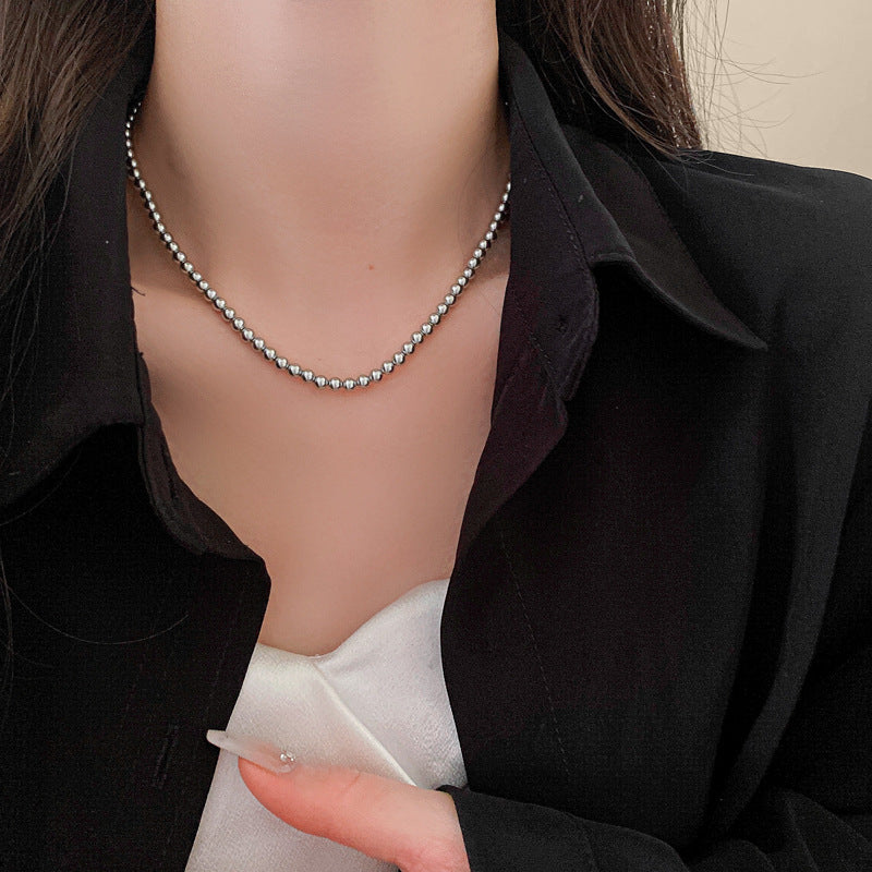 法式復古灰色珍珠項鍊小衆簡約設計感鎖骨鏈氣質輕奢高級感項飾女