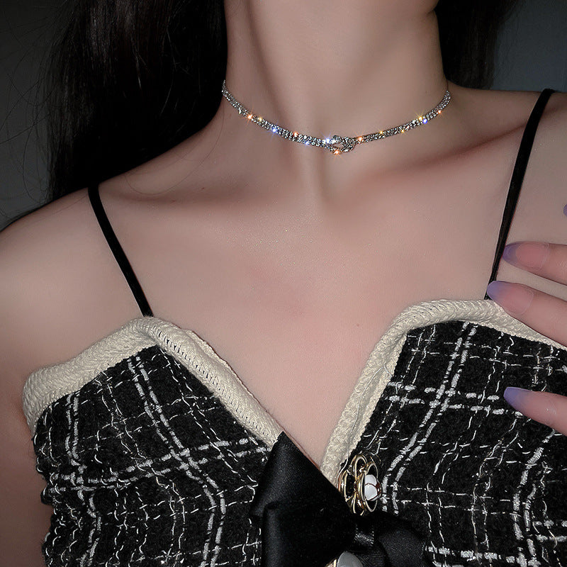 韓國東大門珍珠閃鑽幾何項鍊新款頸鍊簡約百搭冷淡風鎖骨鏈頸飾女