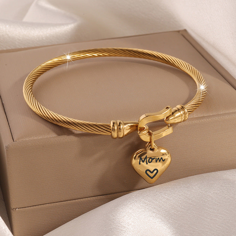 鈦鋼手鐲麻花線桃心愛心刻字英文精緻不鏽鋼女生高級感小衆風手環