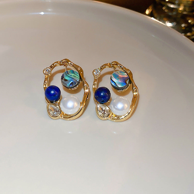 銀針歐美金屬風鏤空花朵魚尾珍珠耳環誇張氣質耳釘重工高級感耳飾