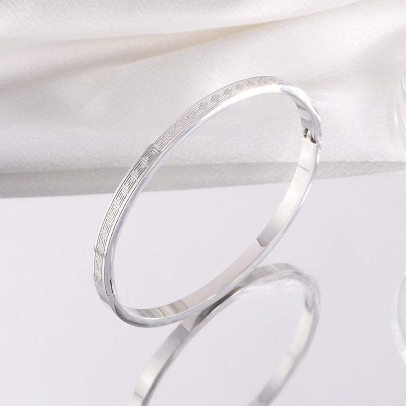 鈦鋼手鐲復古中國風長城紋手鐲女生高級感精緻不掉色百搭手鐲