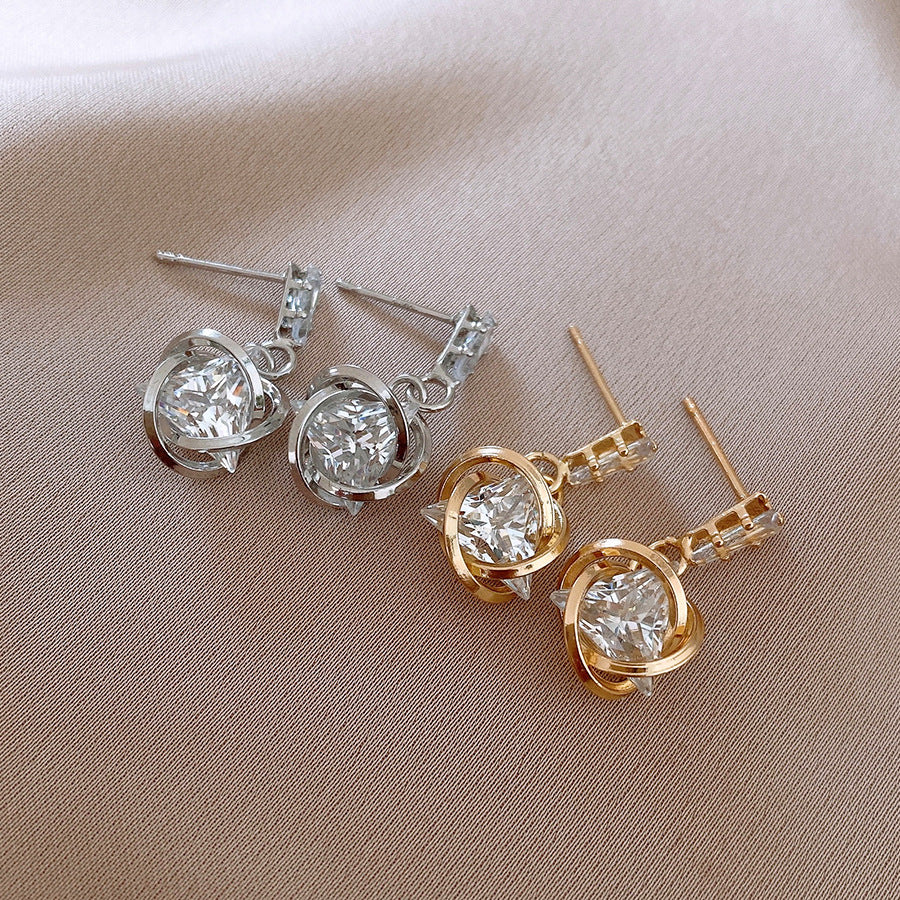 銀針時尚甜酷鋯石三角形旋渦耳釘小衆設計感耳環輕奢高級感耳飾女