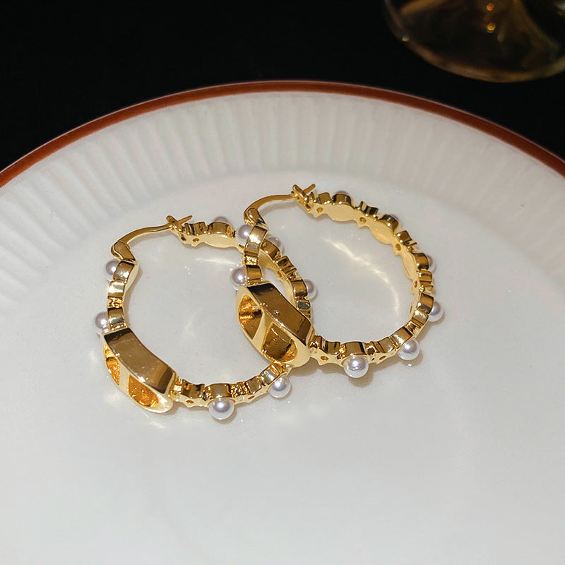 銀針法式復古字母豬鼻子土星珍珠耳環一款兩戴耳釘輕奢高級感耳飾