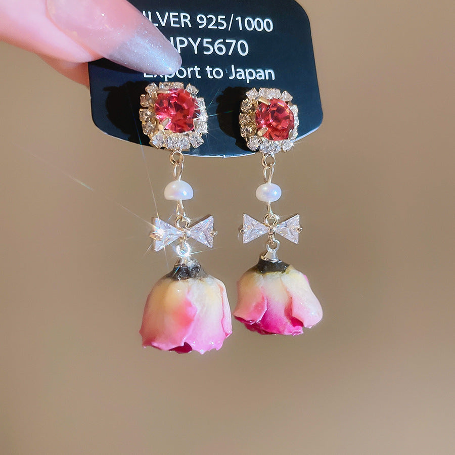 銀針熱銷鑲鑽鋯石水滴蝴蝶流蘇耳環輕奢高級感耳釘耳飾設計感小衆