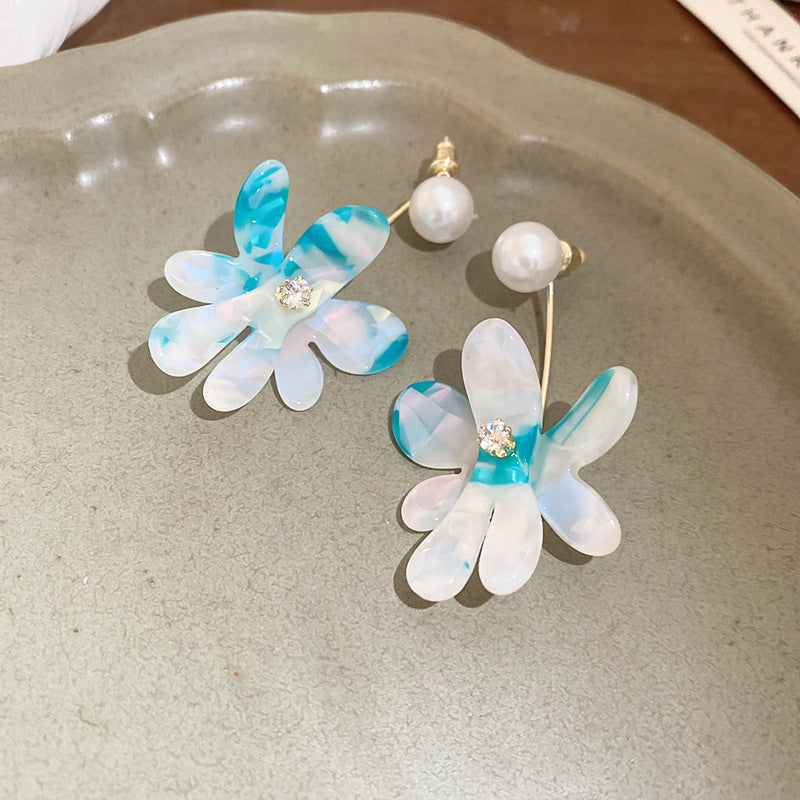 銀針樹脂暈染花朵耳環輕奢高級感耳釘復古時尚百搭耳飾設計感小衆