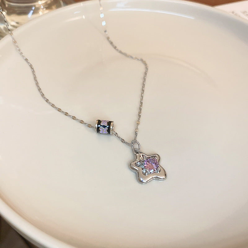 冷淡風時尚鑲鑽鋯石花朵愛心流蘇項鍊甜酷風鎖骨鏈高級感個性項飾