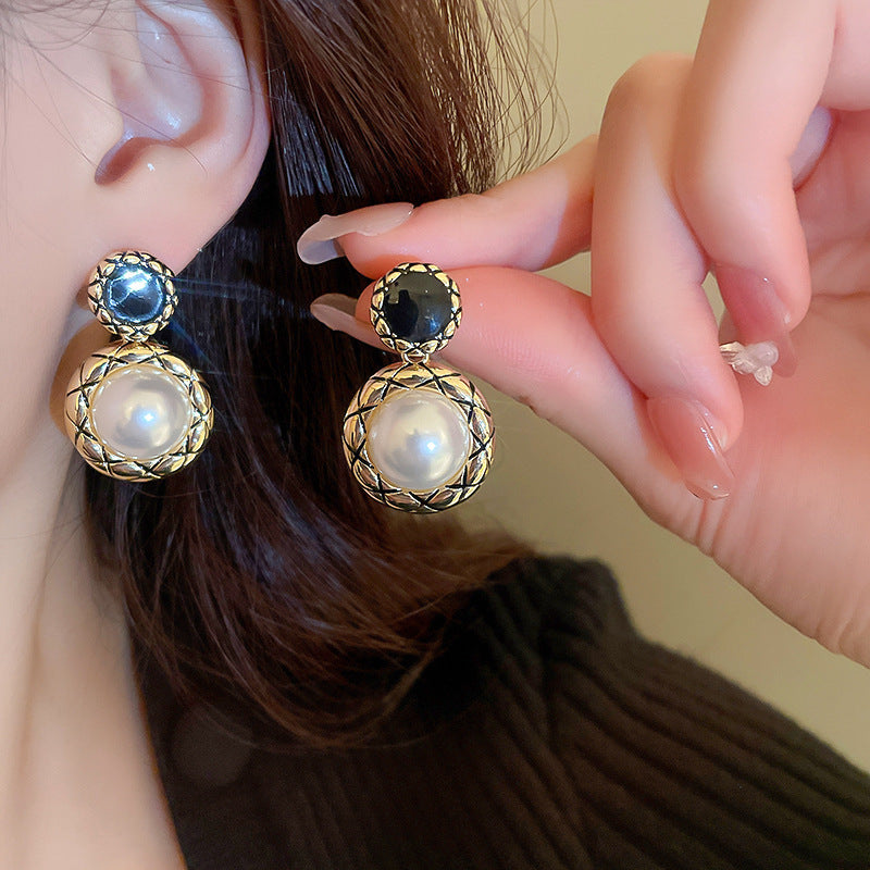 銀針復古花朵愛心字母珍珠耳環法式氣質耳釘輕奢高級感耳飾女