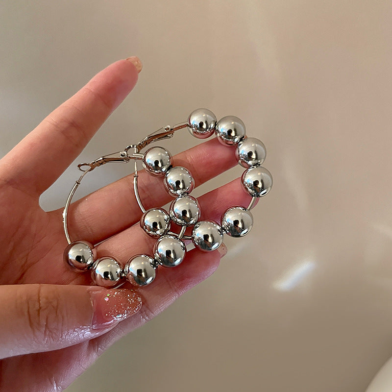 銀針歐美誇張銀色素圈愛心耳環冷淡風時尚耳圈輕奢個性高級感耳飾