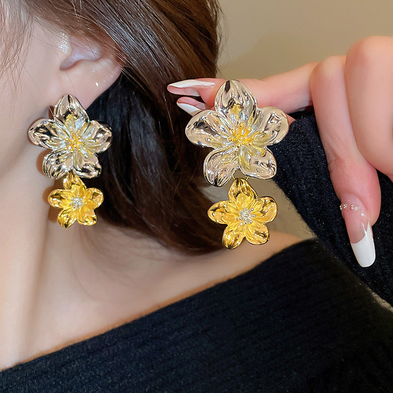 银针欧美跨境花朵几何流苏耳钉时尚金属风耳环轻奢高级感耳饰