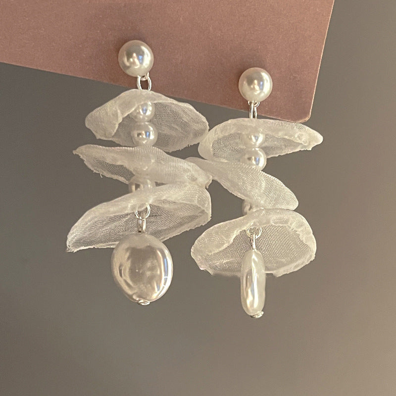 銀針歐美金屬風珍珠蝴蝶花朵流蘇耳釘小衆個性耳環時尚誇張耳飾女