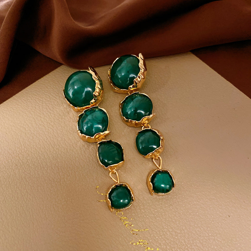 銀針中古vintage綠色鑲鑽蝴蝶珍珠耳環氣質耳墜復古高級感耳飾女