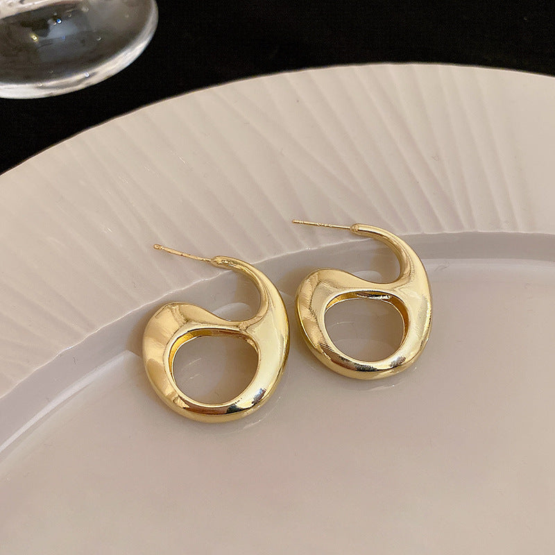 銀針歐美輕奢金屬風拉絲方形愛心耳環女網紅個性幾何耳釘時尚耳飾