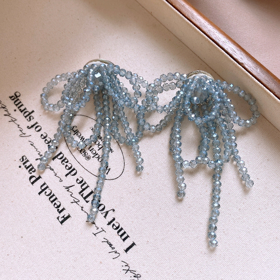 銀針小清新玻璃珠花朵流蘇耳環小衆個性誇張耳釘時尚度假風耳飾女