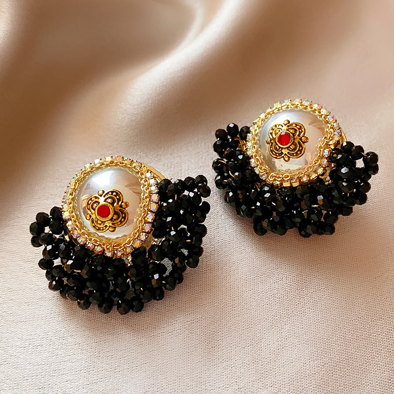 銀針歐美輕奢人造鋯石水晶款愛心耳釘時尚宮廷風耳環高級感耳飾女