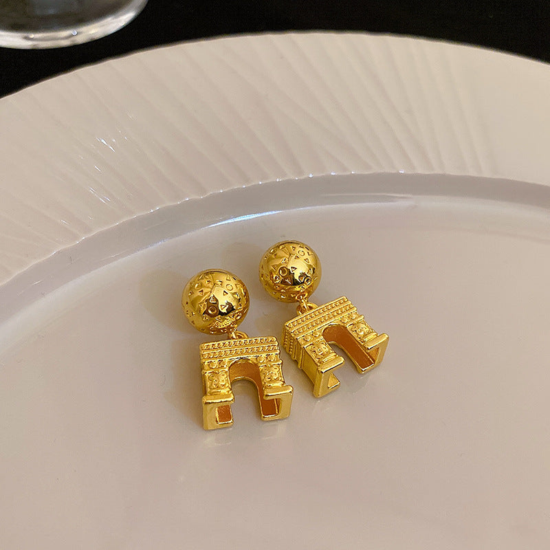 銀針歐美輕奢金屬風拉絲方形愛心耳環女網紅個性幾何耳釘時尚耳飾