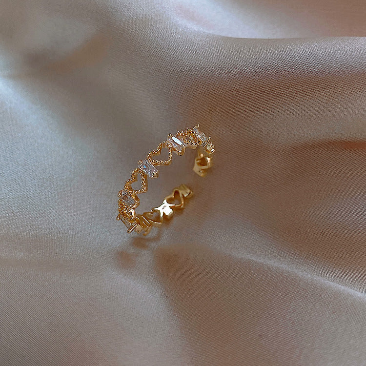 真金電鍍鋯石字母蝴蝶珍珠開口戒指復古氣質食指戒輕奢高級感手飾