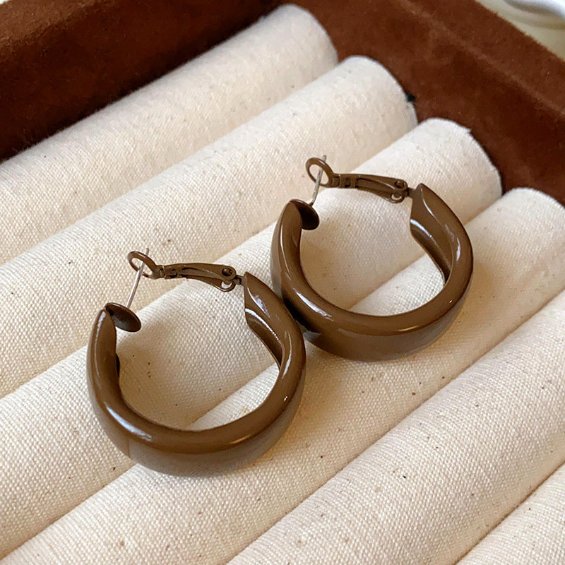 銀針多巴胺彩色耳圈甜美小清新簡約個性耳環設計感小衆歐美耳飾女