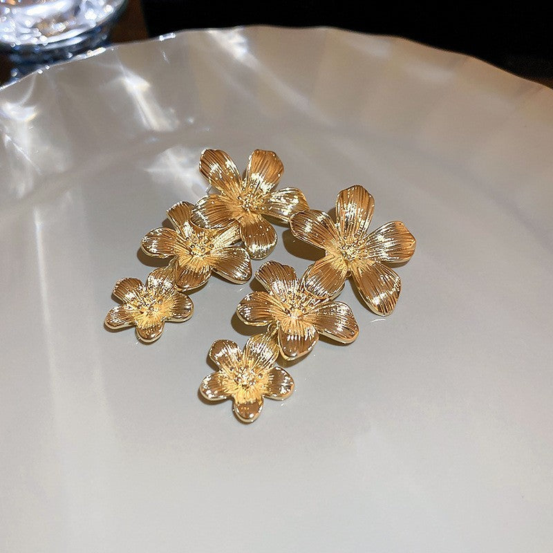 銀針超仙珍珠花朵流蘇耳環氣質時尚耳釘跨境歐美誇張高級感耳飾女