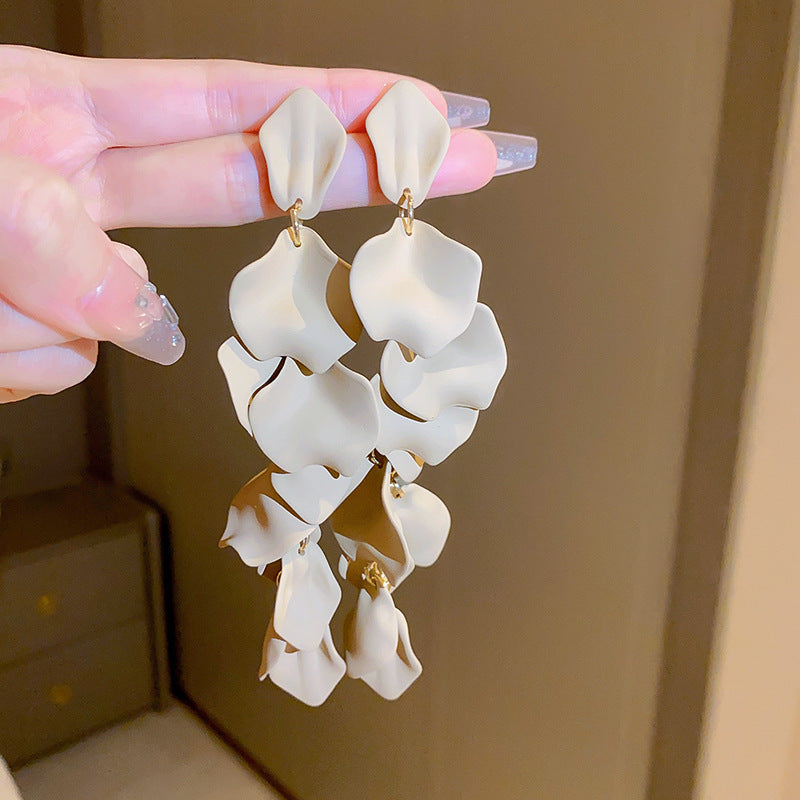 銀針歐美金屬風珍珠蝴蝶花朵流蘇耳釘小衆個性耳環時尚誇張耳飾女