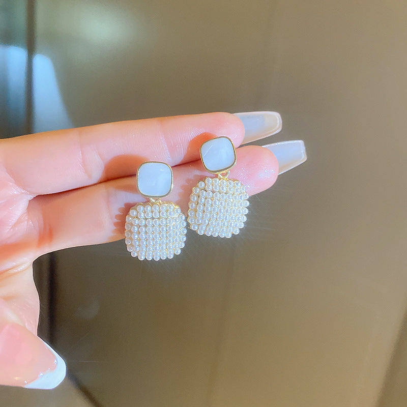 銀針冷淡風透明樹脂水滴花朵珍珠耳環時尚耳釘跨境歐美高級感耳飾