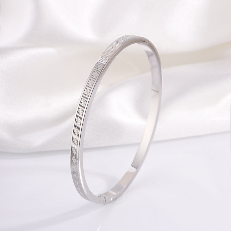 鈦鋼手鐲復古中國風長城紋手鐲女生高級感精緻不掉色百搭手鐲