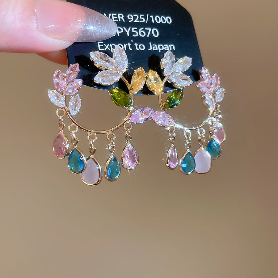 銀針熱銷鑲鑽鋯石水滴蝴蝶流蘇耳環輕奢高級感耳釘耳飾設計感小衆