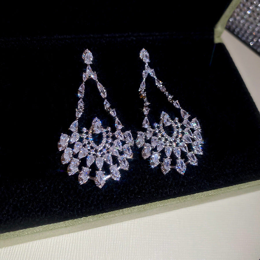 銀針熱銷鑲鑽鋯石水滴蝴蝶流蘇耳環輕奢高級感耳釘耳飾設計感小衆