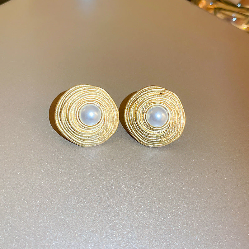 銀針法式復古字母豬鼻子土星珍珠耳環一款兩戴耳釘輕奢高級感耳飾