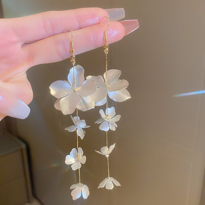 銀針歐美跨境專供花朵珍珠流蘇耳環氣質個性耳釘誇張高級感耳飾女