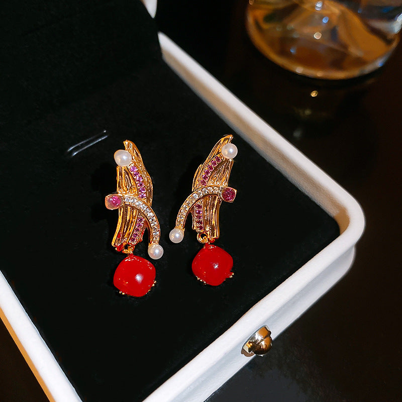 銀針輕奢鋯石几何蝴蝶花朵流蘇耳釘個性冷淡風耳環歐美高級感耳飾