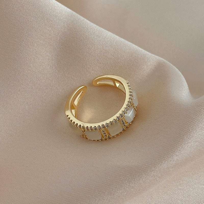 韓國氣質鑲鑽幾何鋯石開口戒指時尚設計感指環食指戒網紅百搭手飾