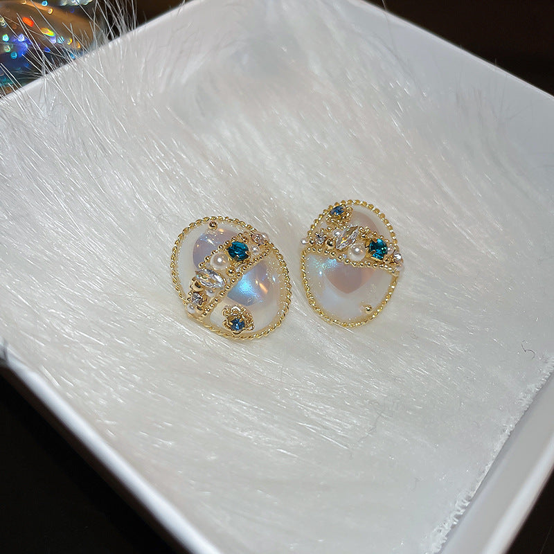 銀針輕奢鋯石花朵蝴蝶珍珠款耳釘氣質耳環高級感秋冬法式復古耳飾