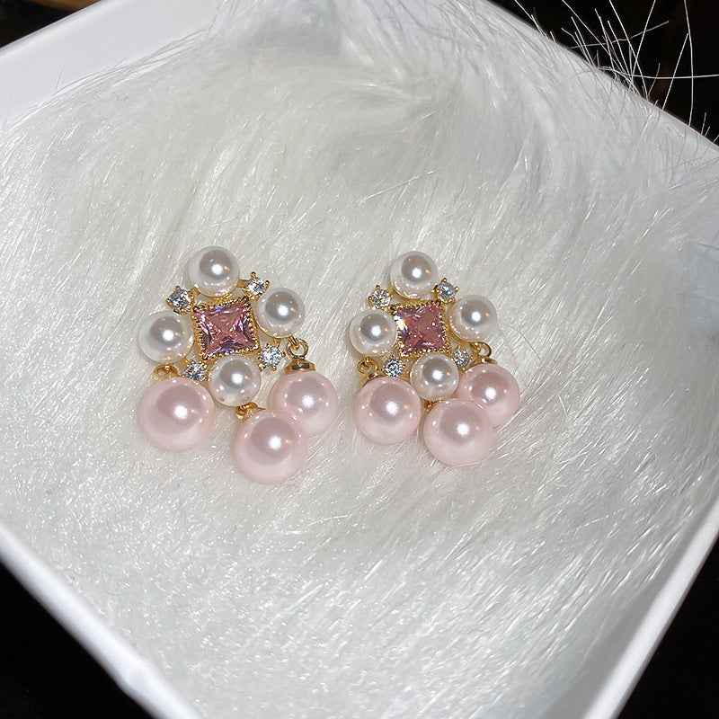 銀針輕奢鋯石花朵蝴蝶珍珠款耳釘氣質耳環高級感秋冬法式復古耳飾