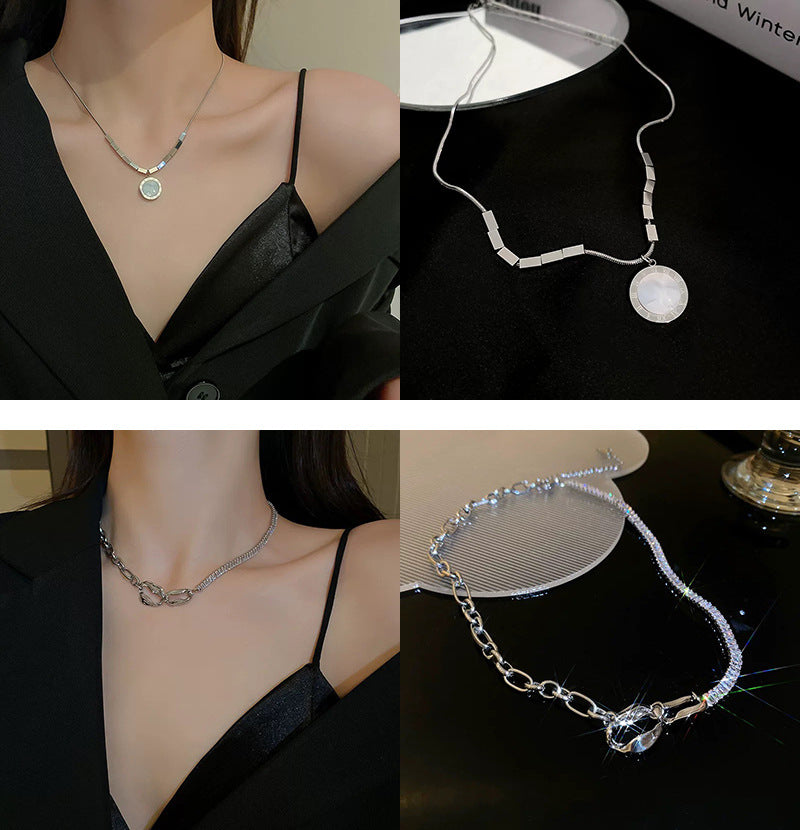韓國時尚冷淡風鑲鑽愛心珍珠項鍊網紅小衆設計感氣質鎖骨鏈項飾女
