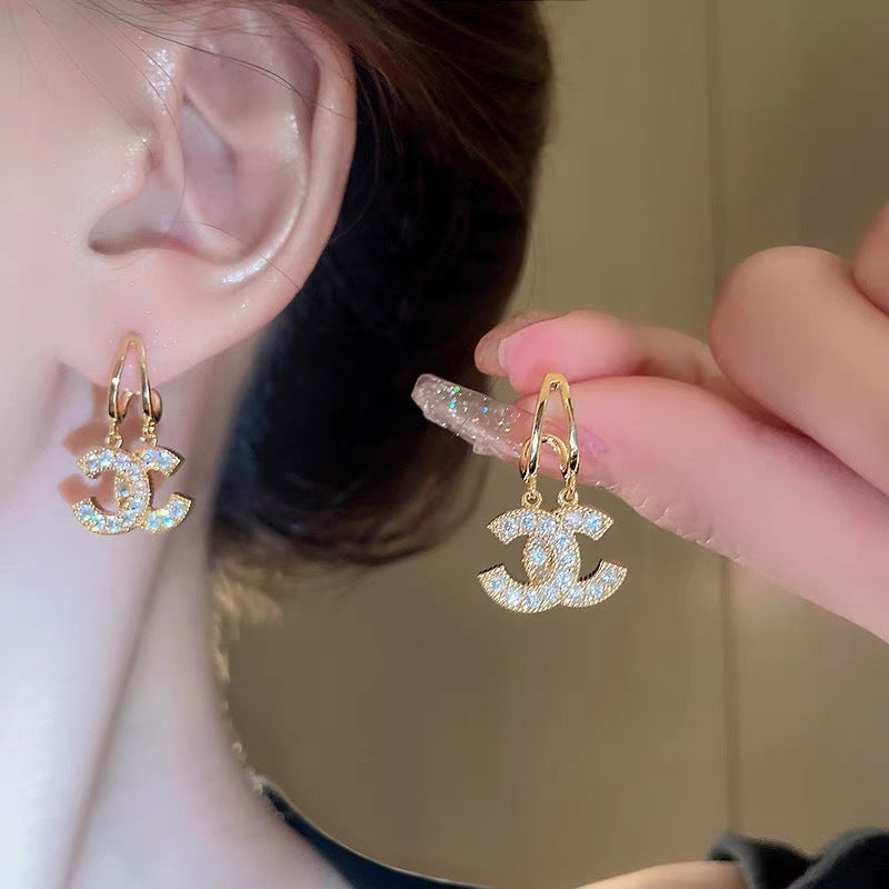 銀針輕奢鋯石花朵蝴蝶珍珠款耳釘氣質耳環高級感秋冬法式復古耳飾