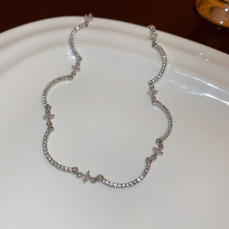 韓國冷淡風鑲鑽鋯石弧線項鍊時尚輕奢氣質鎖骨鏈高級感新款項飾女