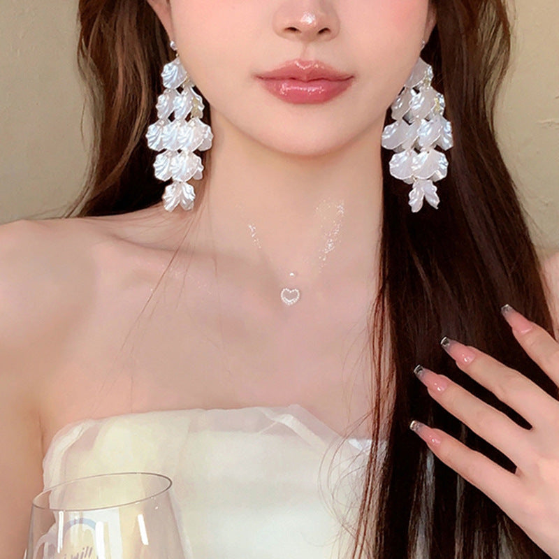 銀針超仙珍珠花朵流蘇耳環氣質時尚耳釘跨境歐美誇張高級感耳飾女