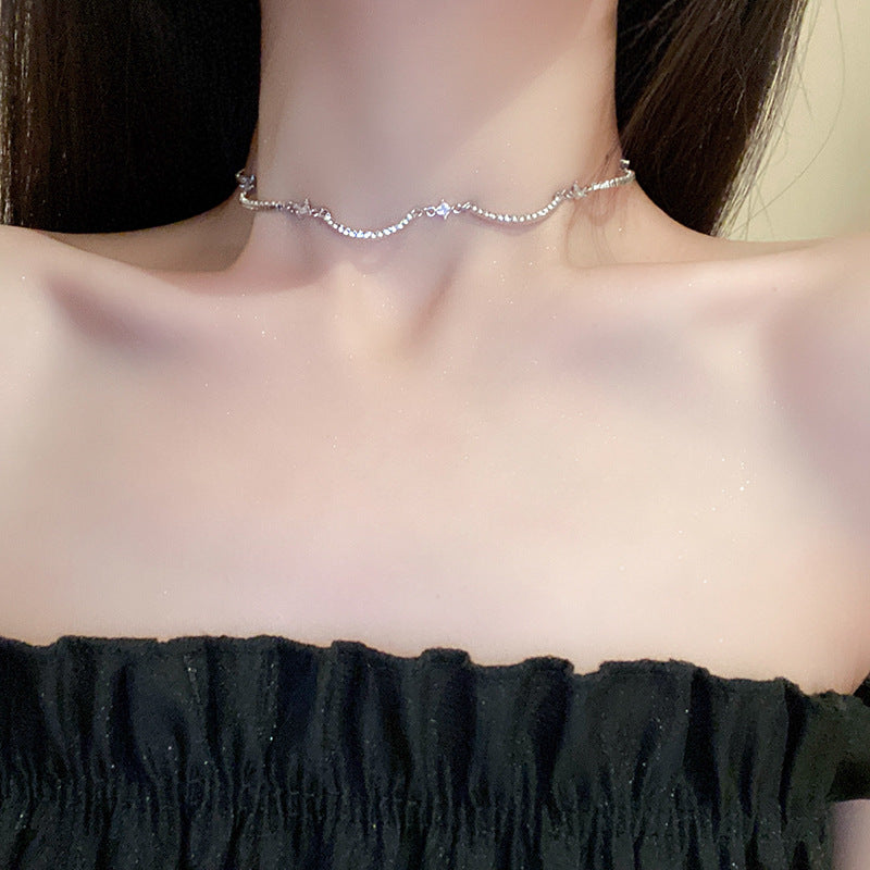 韓國冷淡風鑲鑽鋯石弧線項鍊時尚輕奢氣質鎖骨鏈高級感新款項飾女
