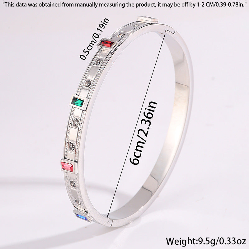 鈦鋼手鐲情侶款華格夫方形彩鑽鑲嵌歐美熱賣精緻百搭氣質手鐲飾品